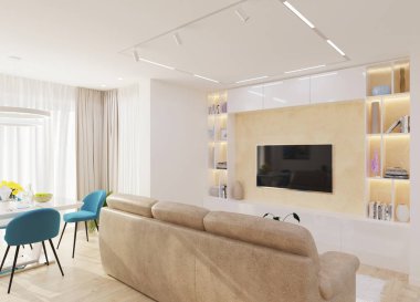 Odada kanepe ve televizyon var.