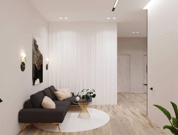 Sofa Sudut Area Lorong Dengan Panel Putih Dinding — Stok Foto