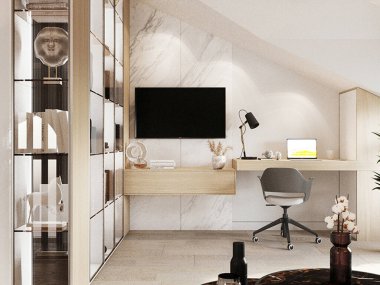 Beyaz ahşap TV alanı