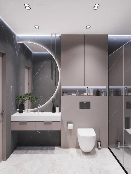 Cuarto Baño Moderno Con Hermoso Lavabo Espejo —  Fotos de Stock