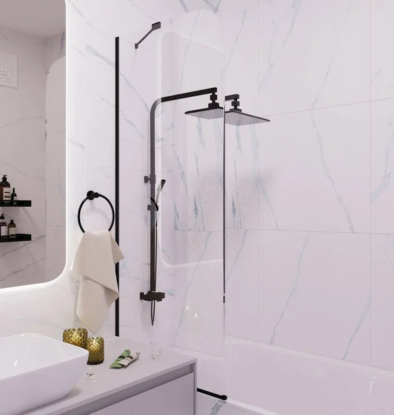Baño Interior Con Ducha Bañera Blanca —  Fotos de Stock