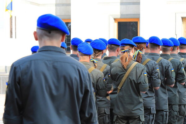 Armed forces of Ukraine, National Guard, Kyiv. Soldiers of Ukrainian army take an oath near Verkhovna Rada. Russia's war against Ukraine. Kyiv, Ukraine