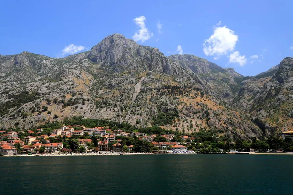 High Mountains Bay Kotor Montenegro Small Town Foot Mountain Tourism — Stock Photo, Image
