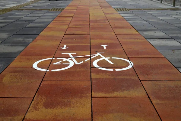 Bike path symbol painted on road, bike path icon, Dnipro, Ukraine