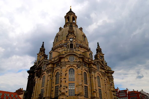 Frauenkirche Kościół Matki Bożej Stary Kościół Luterański Stylu Barokowym Saksonia — Zdjęcie stockowe