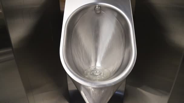 Sanitäre Metall Urinal Schüssel Öffentlichen Badezimmer Mit Hygienischen Automatischen Wasserspülung — Stockvideo