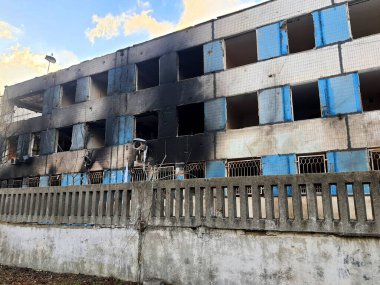 War in Ukraine, missile strike by Russian army on maternity hospital, civilian building in Ukraine. The Russians burned, destroyed buildings, houses. War, shelling, Dnipro Ukraine