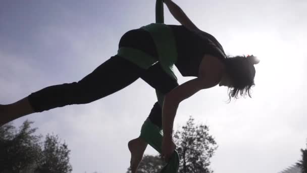 Дві Дівчини Дивляться Їхній Друг Робить Акробатику Метр Вище Трави — стокове відео