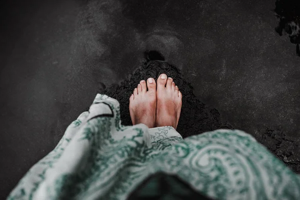 stock image bare feet together on the river rock - Lifestyle concept