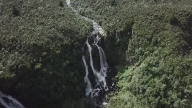 Büyük dağların ve doğal şelalenin hava manzarası, yeni Zelanda - seyahat videosu