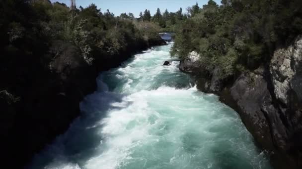 Natural Waterfall Huka Falls River Water High Pressure Next Rocks — Stock Video