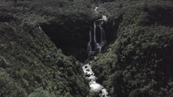 Vista Aérea Cachoeira Natural Waipunga Cai Cercado Por Árvores Nova — Vídeo de Stock
