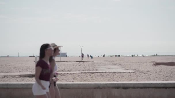 Friends Meet Hug Sea Background Eastern Spain Lifestyle Concept — Stock Video