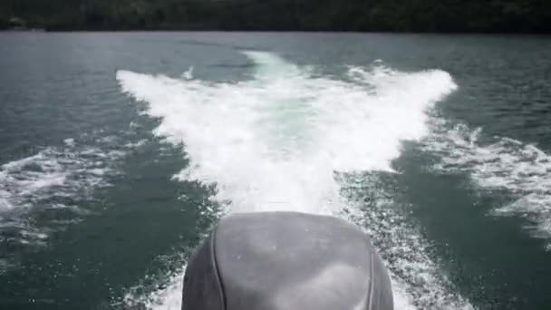 Back Boat Engine Running Lake Tarawera New Zealand Travel Concept — Stock Video