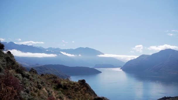 Vista Sulle Incredibili Rose Picco Montagna Cielo Blu Nuova Zelanda — Video Stock