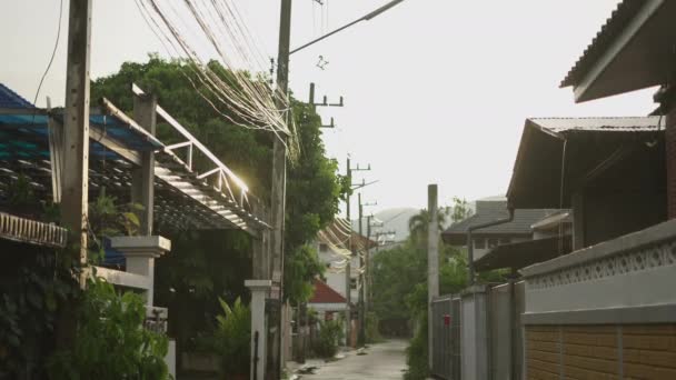 Calle Tranquila Con Vegetación Después Lluvia Termina Norte Tailandia Vídeo — Vídeo de stock