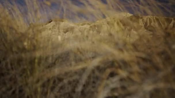 Vista Montanhas Desertas Emergindo Trás Grama Paisagens Espanholas — Vídeo de Stock