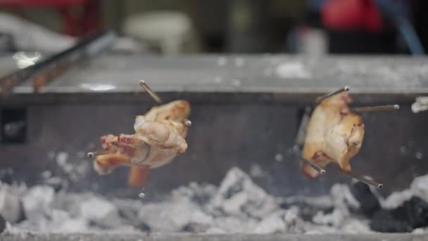 Kawałki Kurczaka Rożnie Wokół Rynku Ulicznego Bangkoku Bangkok Street Markets — Wideo stockowe