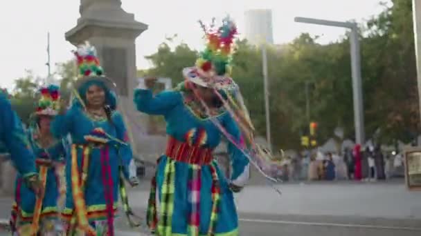 Latin People Colourful Dresses Performing Dance Moves Spain Spanish Traditions — Stock Video