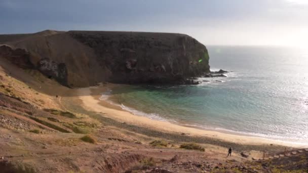 Krásná Vápencová Písečná Pláž Cestou Břeh Kanárské Ostrovy Pohled — Stock video