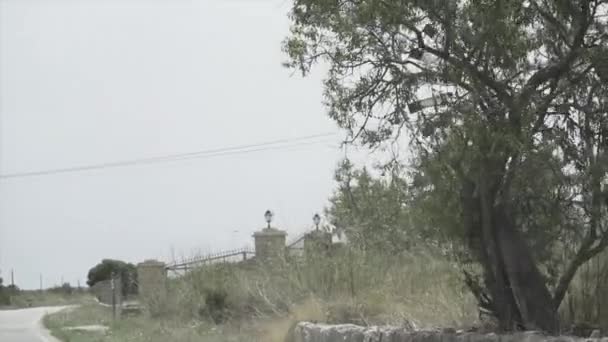 Άποψη Μικρού Ανεμόμυλου Από Κινούμενο Αυτοκίνητο Συννεφιασμένη Μέρα Paradisiac Ισπανικές — Αρχείο Βίντεο