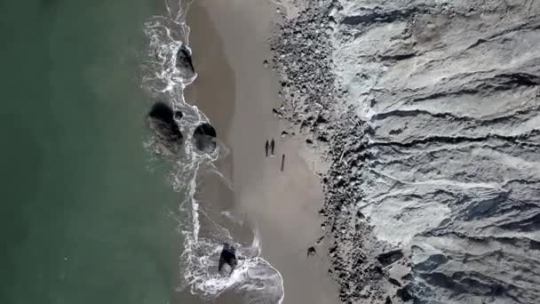 一对恋人在金门大桥附近的旧金山海滩散步旅行视频 — 图库视频影像