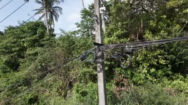 Close Shot Typical Wires Organization Thailand Drone Shot — 비디오