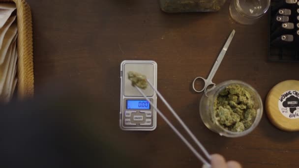 Mesurer Les Fleurs Cannabis Équilibre Nouveau Concept Entreprise — Video