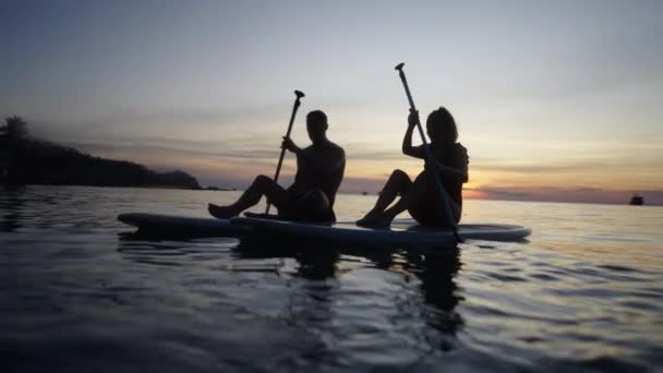 Koh Tao Bir Plajda Sörf Tahtasında Kürek Çeken Bir Çift — Stok video