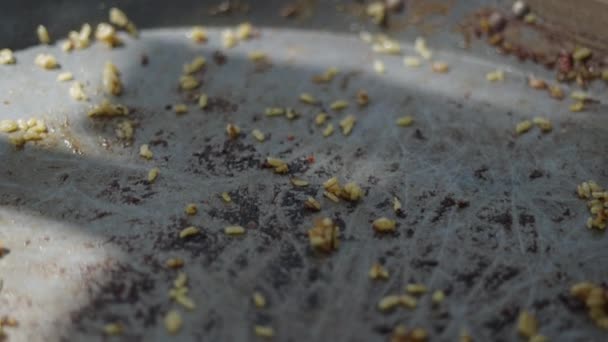Valencia Yeni Bitirilmiş Bir Paella Kalıntısı Spanyol Geleneksel Yemekleri — Stok video