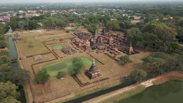 Vista Aves Monumento Sukhothai Horizontal Video — Vídeos de Stock