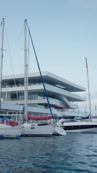 Schöne Aussicht Auf Den Hafen Von Valencia Vertikale Fhd Luxus — Stockvideo