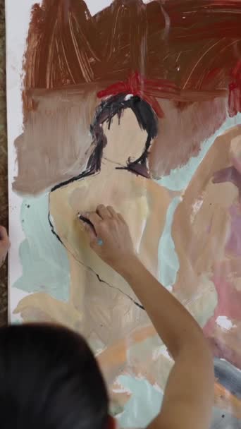 ภาพวาดสองภาพถ กวาดบนผ าใบ แนวค ลปะแนวต Fhd — วีดีโอสต็อก