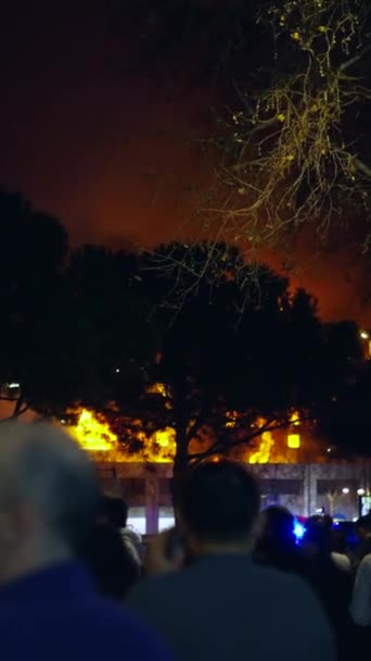 Multitud Extraños Observando Incendio Valencia Fullhd — Vídeos de Stock