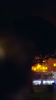 Arka planda yangın olan bir video çağrısı - FULLHD dikey klip