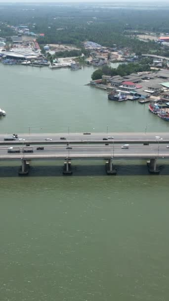 Most Nad Rzeką Przez Który Przejeżdżają Samochody Fhd Vertical Drone — Wideo stockowe