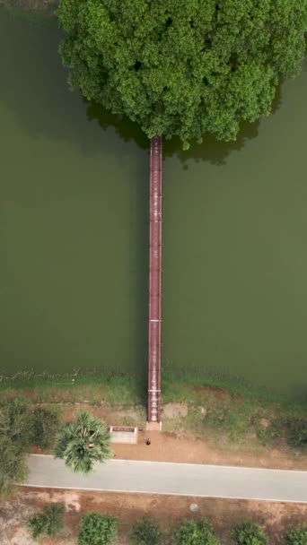 Вид Неба Человека Заходящего Мост Водохранилища Видео Fhd Vertical — стоковое видео