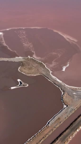 西班牙科斯塔布兰卡Torrevieja的Las Salinas Salt Pink Lake 空中无人驾驶飞机射击 垂直1080视频 — 图库视频影像