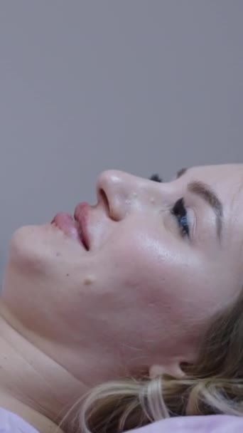 Girl Bloody Lip Smiles Camera Healthcare Concept Fhd Vertical — Stock Video