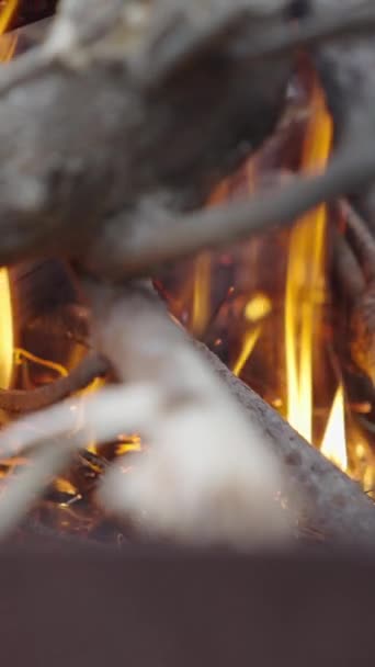 Flammes Jaunes Orange Brûlant Bois Chauffage Dans Cheminée Fullhd Vidéo — Video