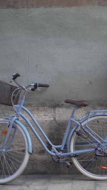 Марокканская Леди Смартфоном Стоящим Рядом Велосипедом Статический Выстрел Вертикальный — стоковое видео