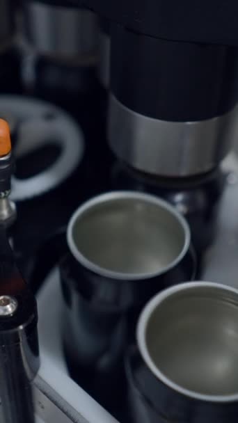 Bira Fabrikasındaki Bira Kutuları Ile Taşıyıcı Kayışı Kapat Fullhd Dikey — Stok video