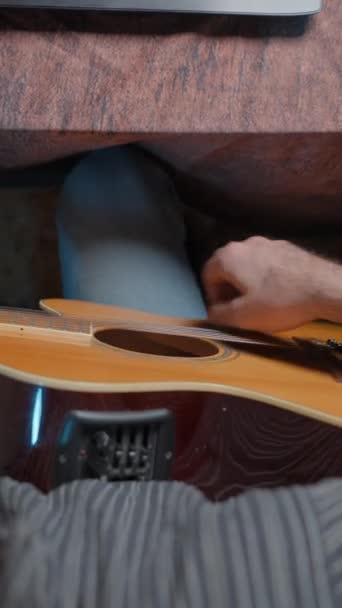 Hands Musician Playing Guitar Home Made Studio Close Movement Shot — Wideo stockowe