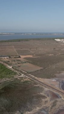 Torrevieja 'nın Las Salinas Salt Gölü Panoramik Görünümü - Costa Blanca, İspanya - Hava Aracı Görüntüsü - Dikey 1080