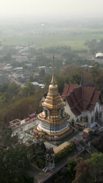 Αεροφωτογραφία Ενός Χρυσού Ναού Στην Ταϊλάνδη Fhd Vertical Video — Αρχείο Βίντεο