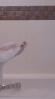 Kıvırcık saçlı yetişkin kız ellerinden köpük üflüyor - FHD dikey video