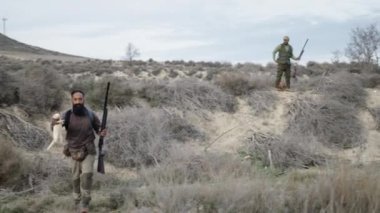 Beyaz gelincikli bir avcı ve arkadaşı - 4K Yatay video