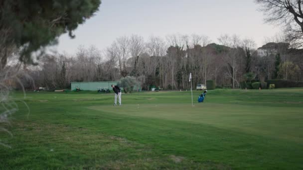 Grand Jeune Homme Frappe Coup Golf Vidéo Horizontale — Video