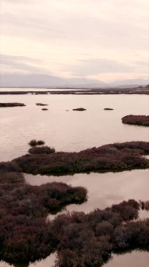 Günbatımı yansımalı göle kuşbakışı bakış açısı - FHD dikey video