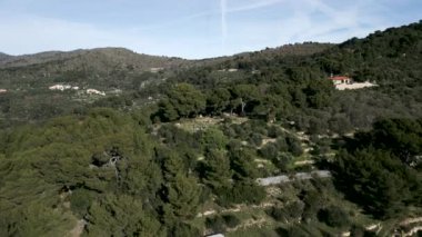 Çam ağaçları ve motosiklet çadırı arasındaki küçük dağ ovasına yaklaşan dron - 4K Yatay